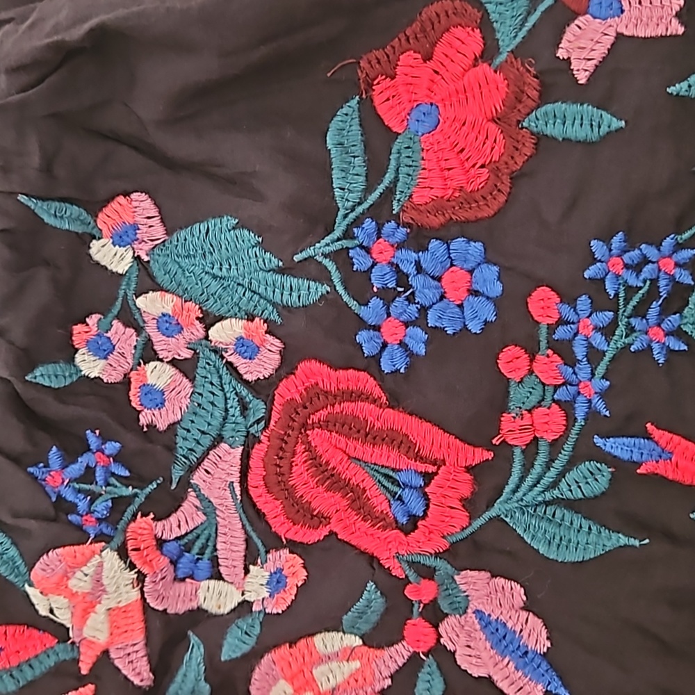 Free People Embroidered Floral Gypsy Dress Black Women Large Y2K - Picture 5 of 12